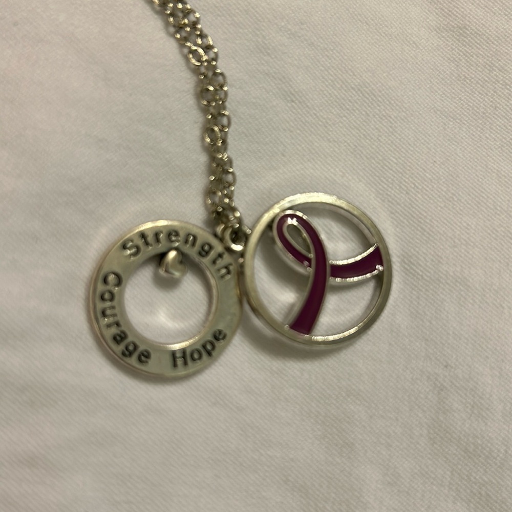 NWT, 20”silver tone chain, fibromyalgia coin pendant